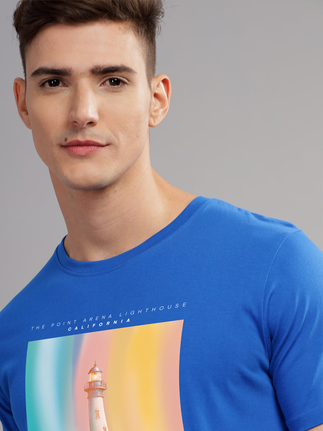 Men Blue Round Neck T Shirt