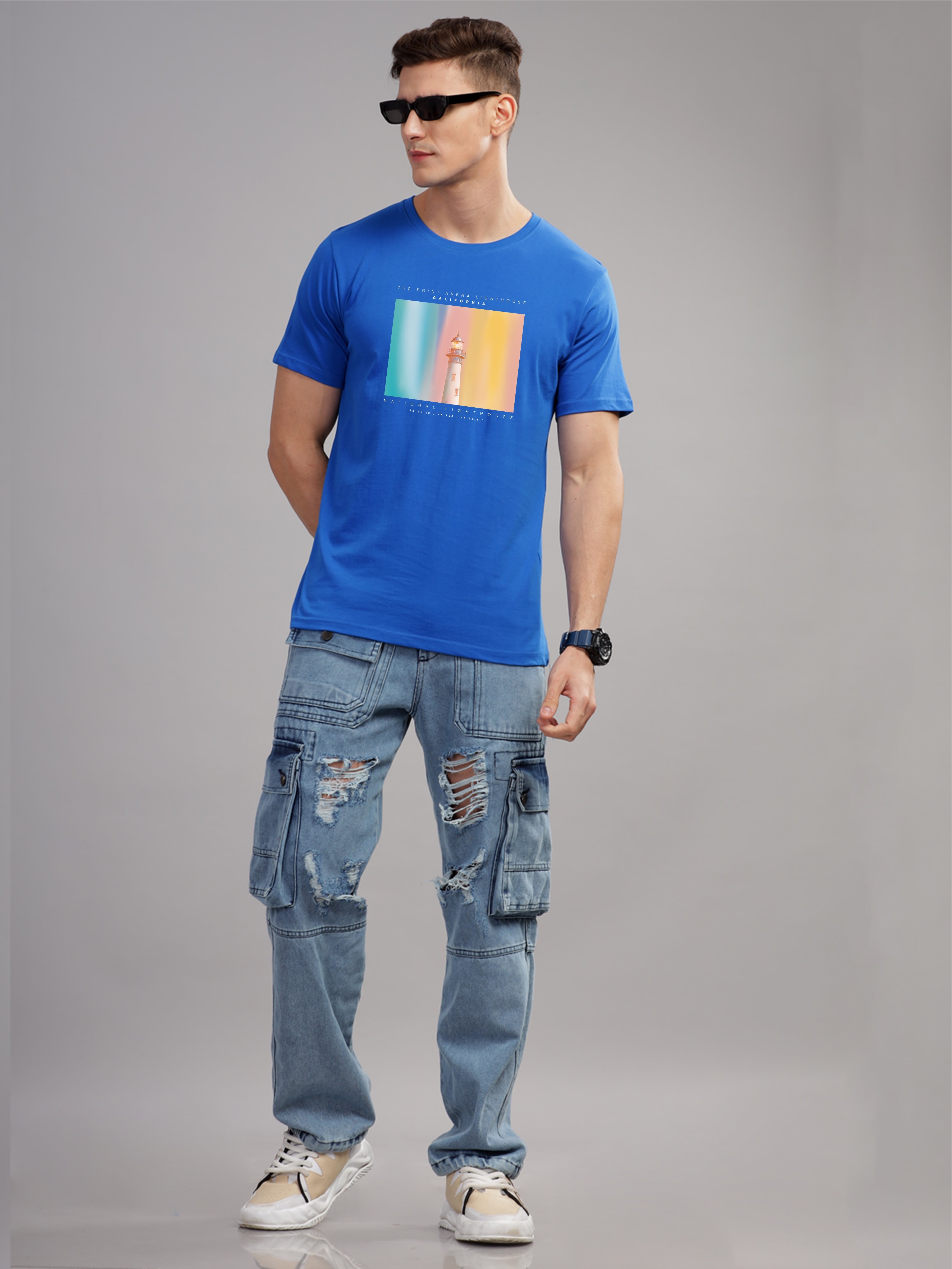 Men Blue Round Neck T Shirt