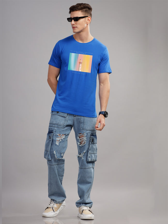 Men Blue Round Neck T Shirt