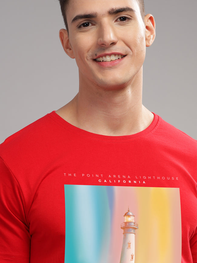 Men Red Round Neck T Shirt