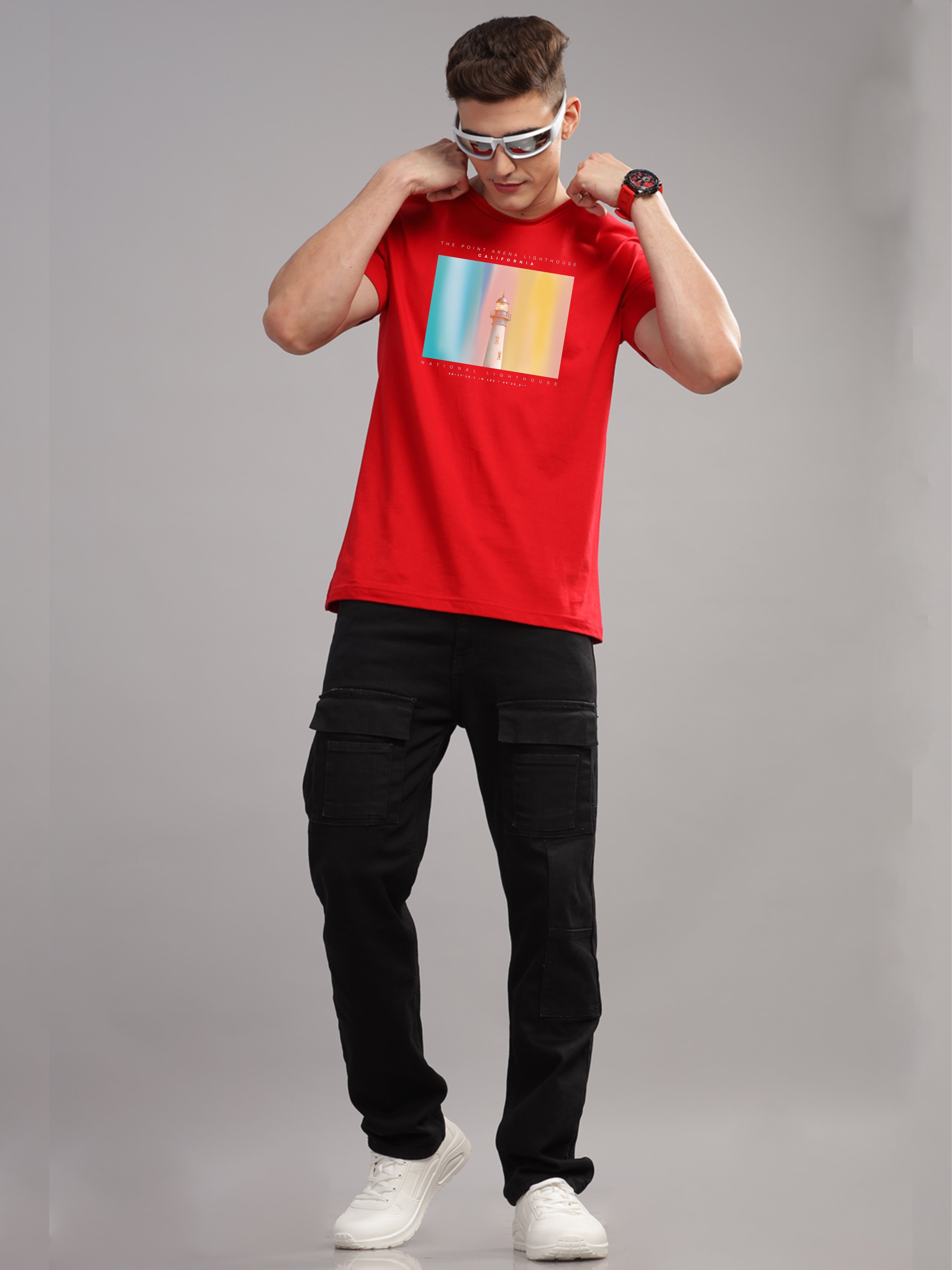 Men Red Round Neck T Shirt
