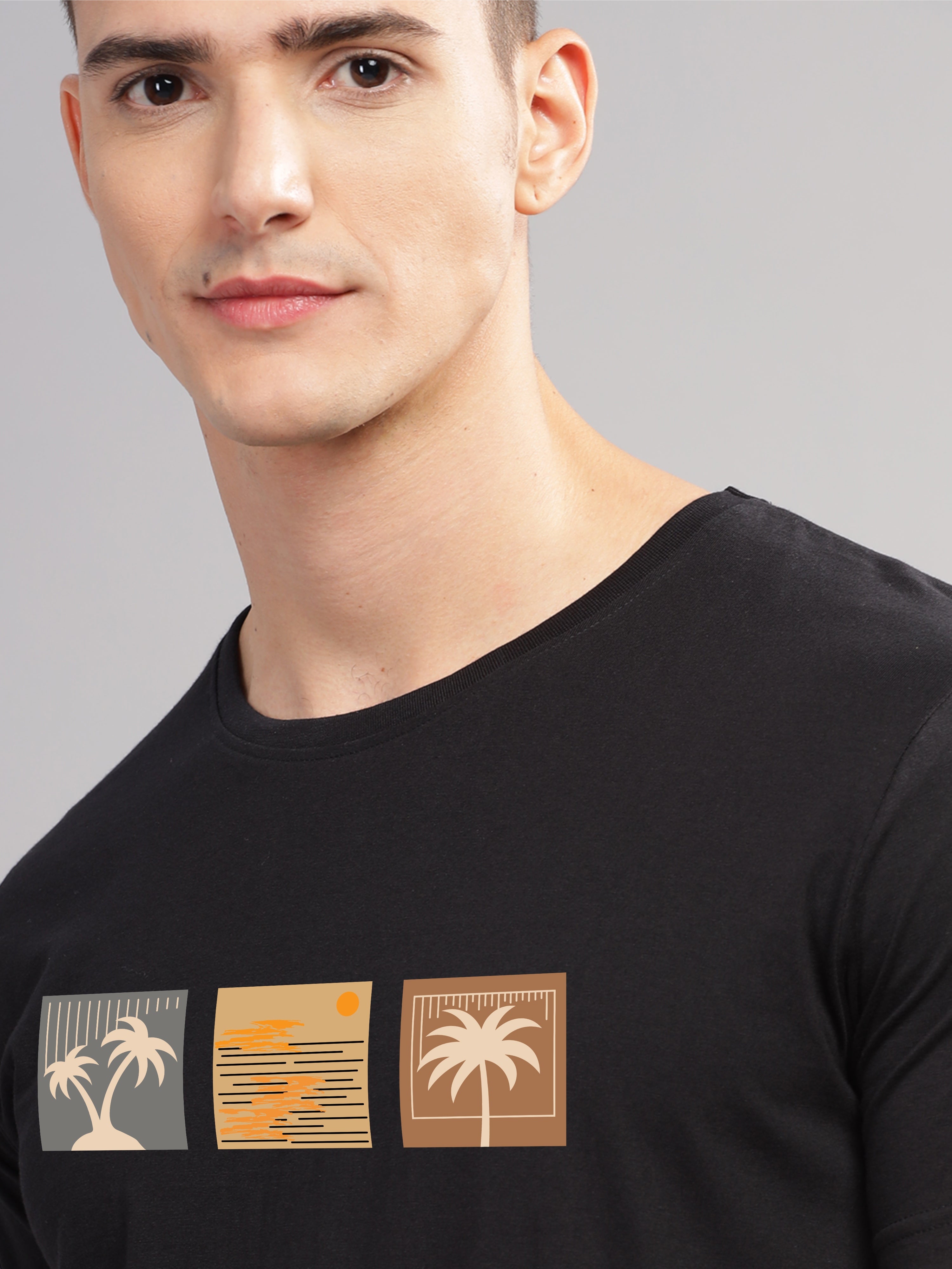 Men Black Round Neck T Shirt