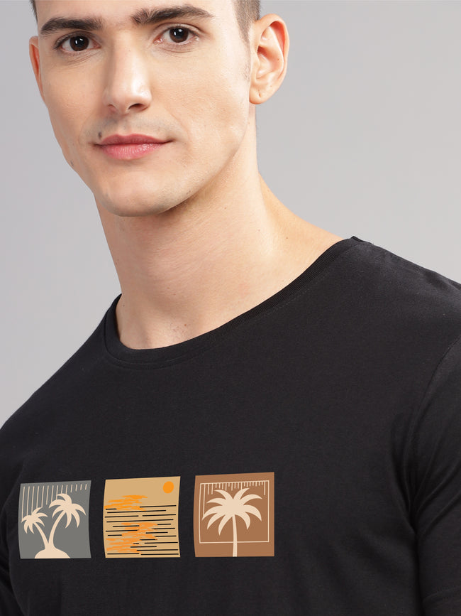 Men Black Round Neck T Shirt