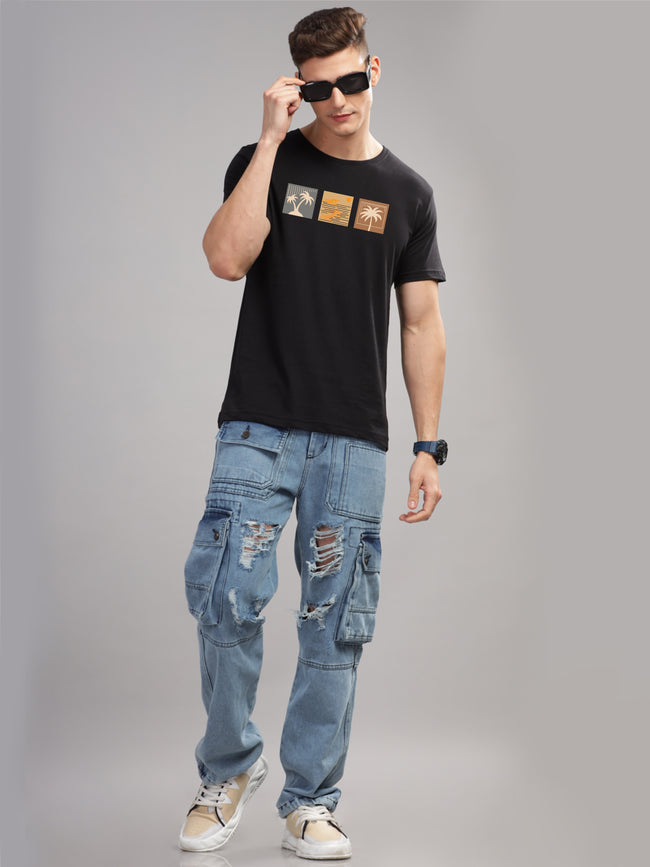 Men Black Round Neck T Shirt