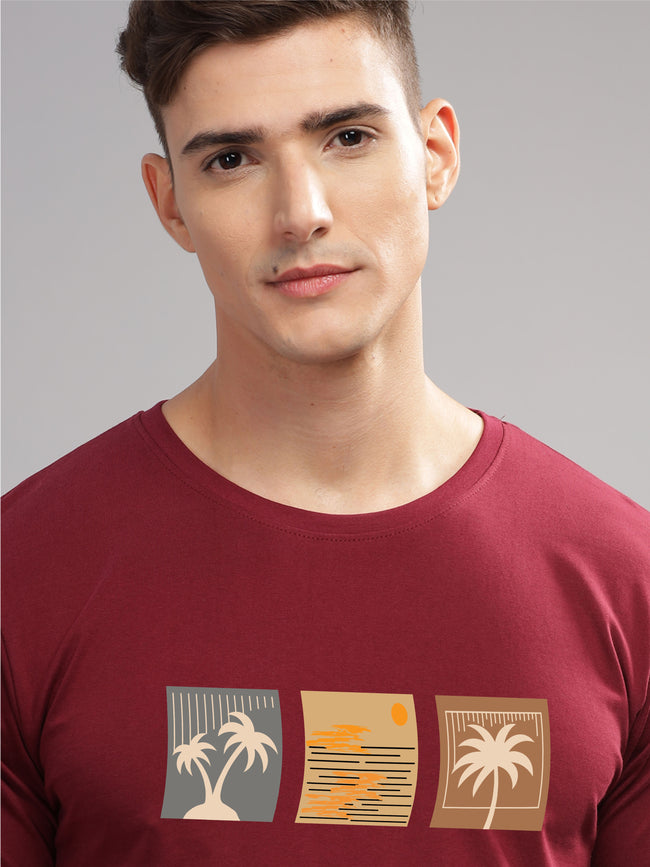 Men Maroon Round Neck T Shirt