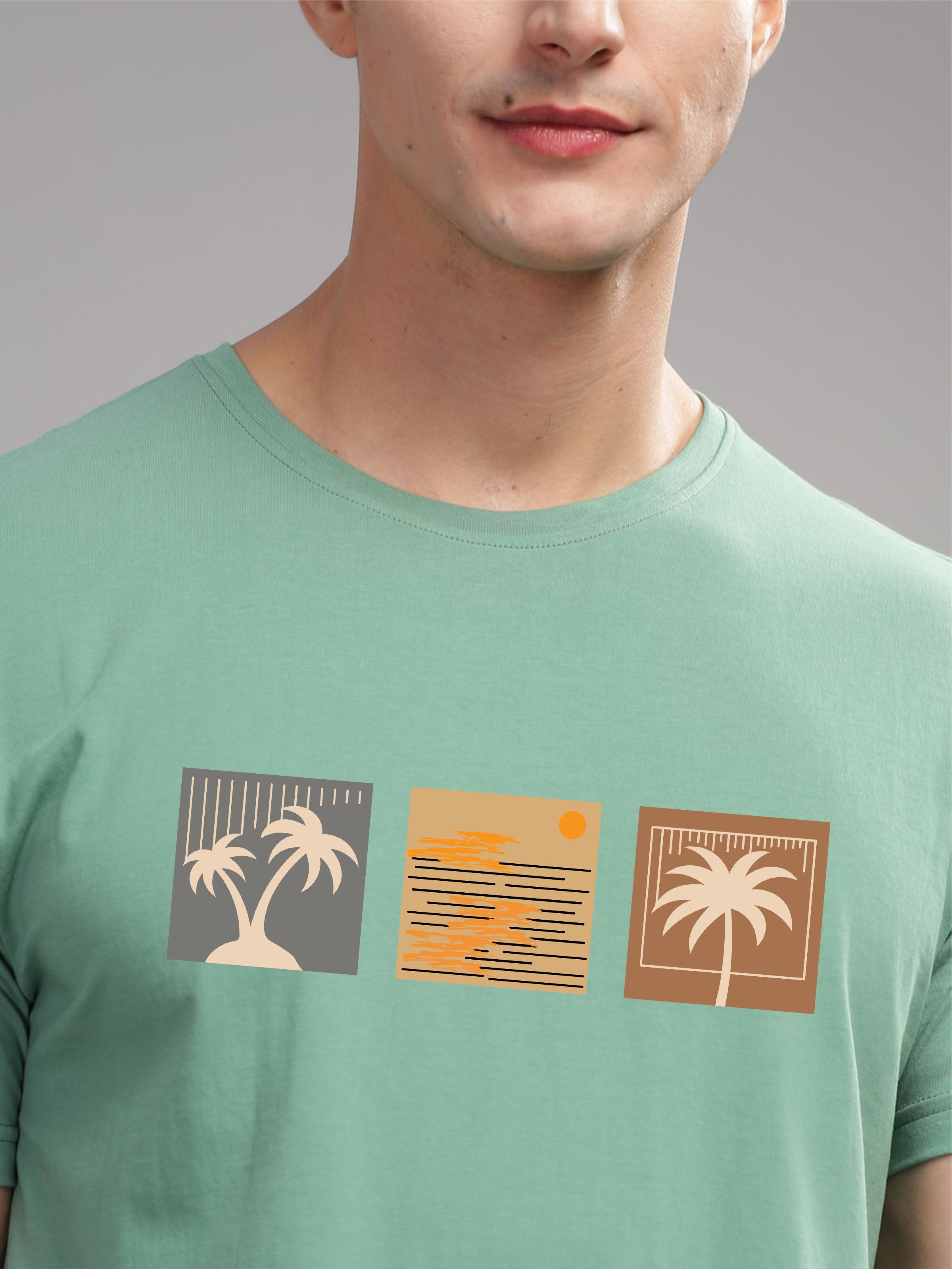 Men Green Round Neck T Shirt