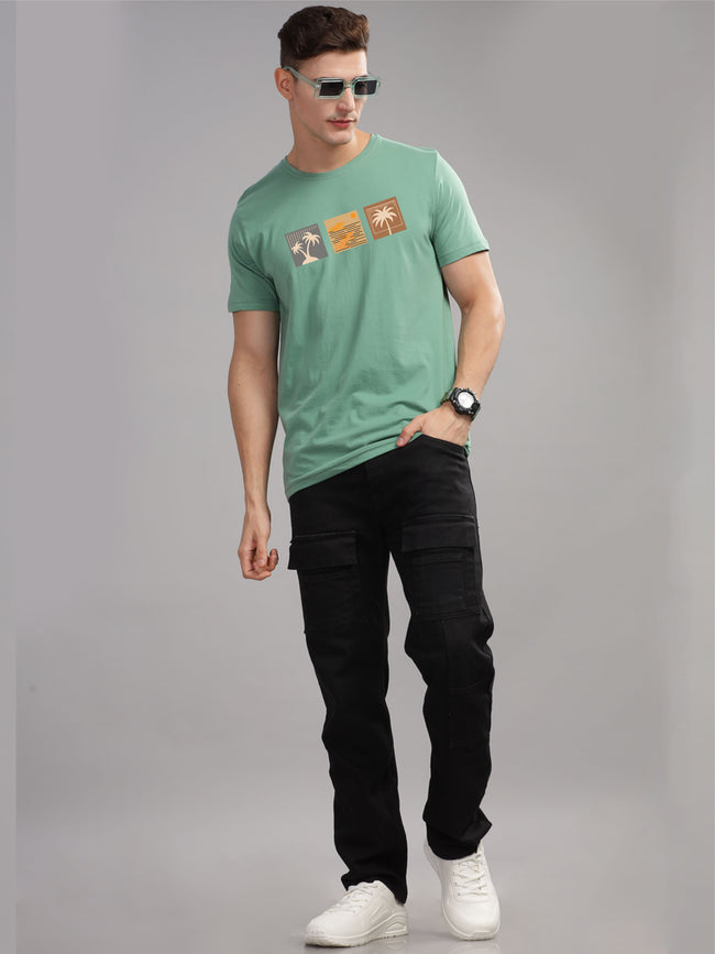 Men Green Round Neck T Shirt