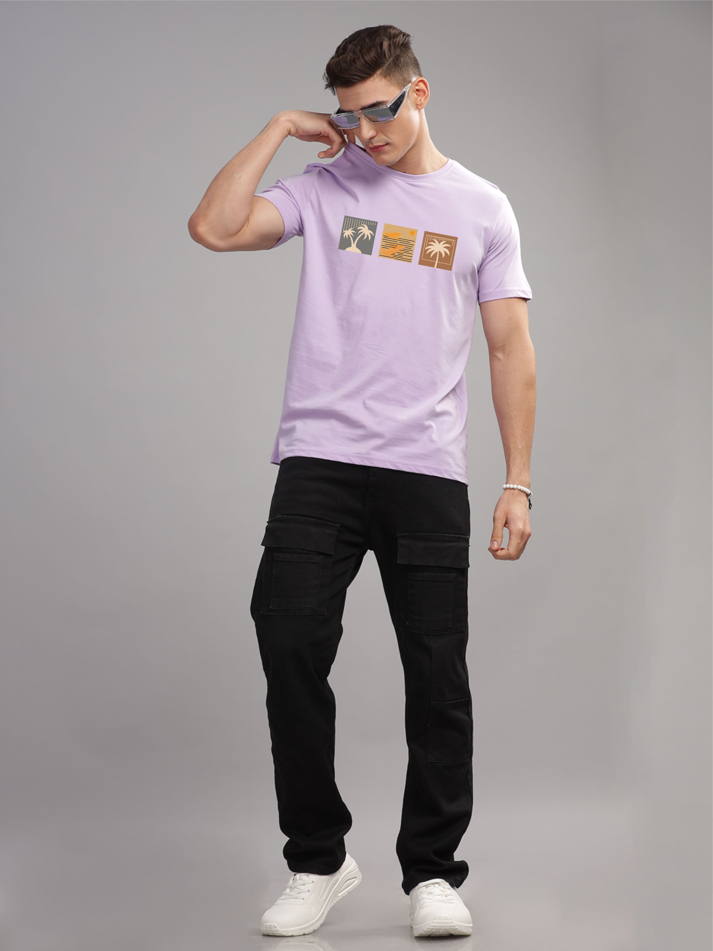 Men Purple Round Neck T Shirt