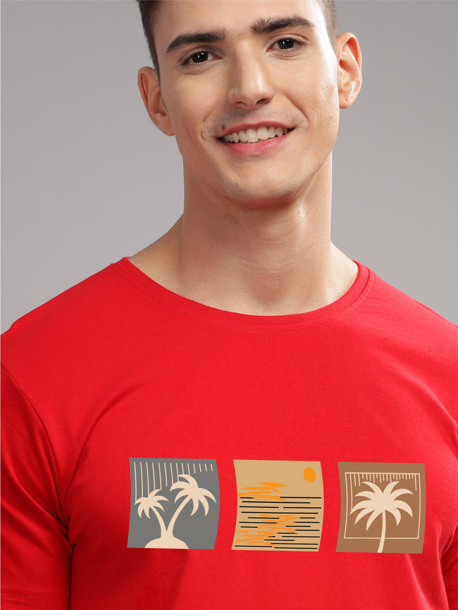 Men Red Round Neck T Shirt