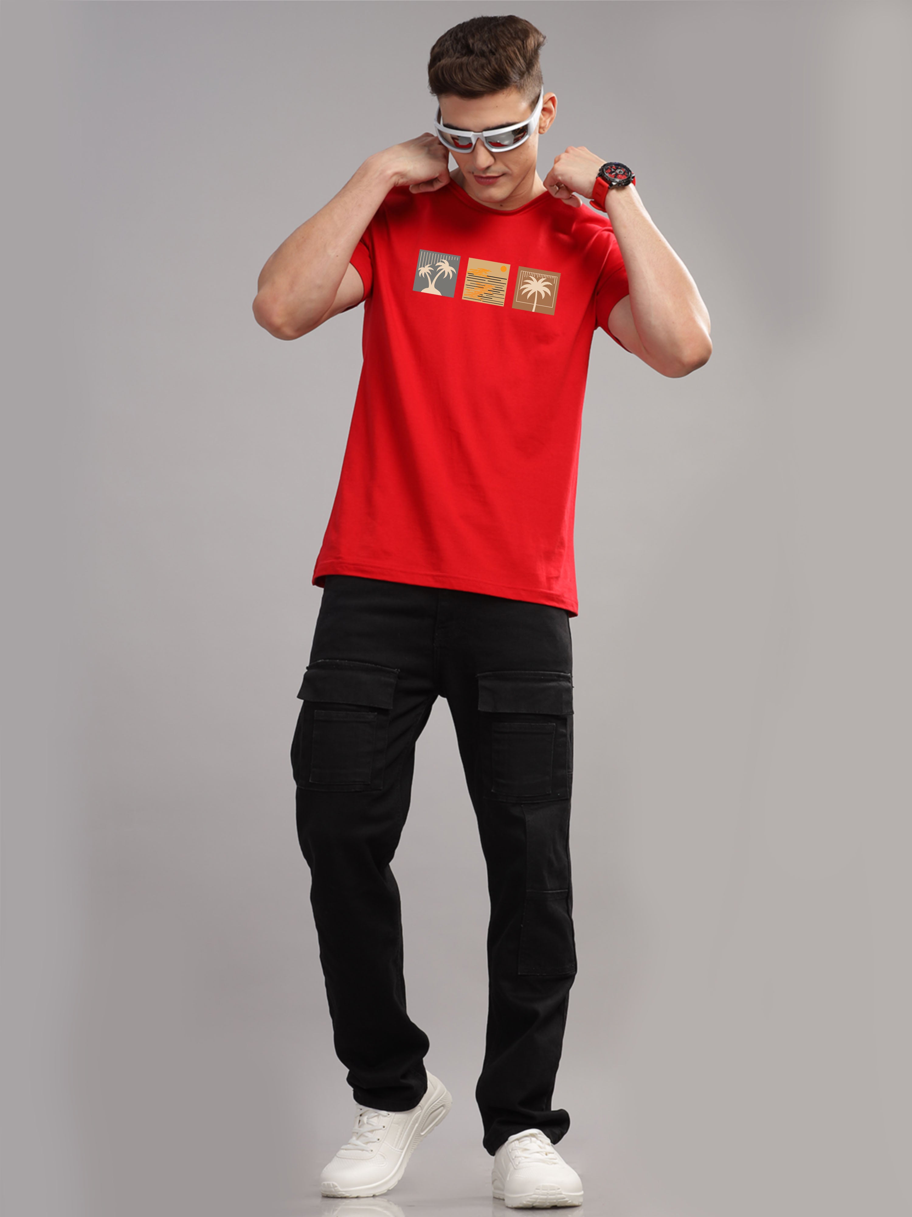 Men Red Round Neck T Shirt