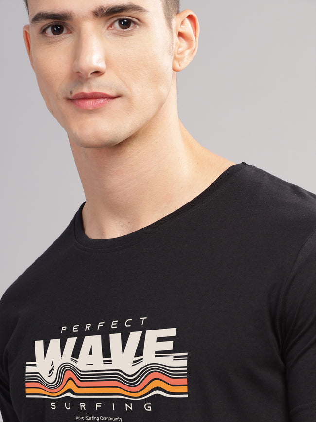 Men Black Round Neck T Shirt