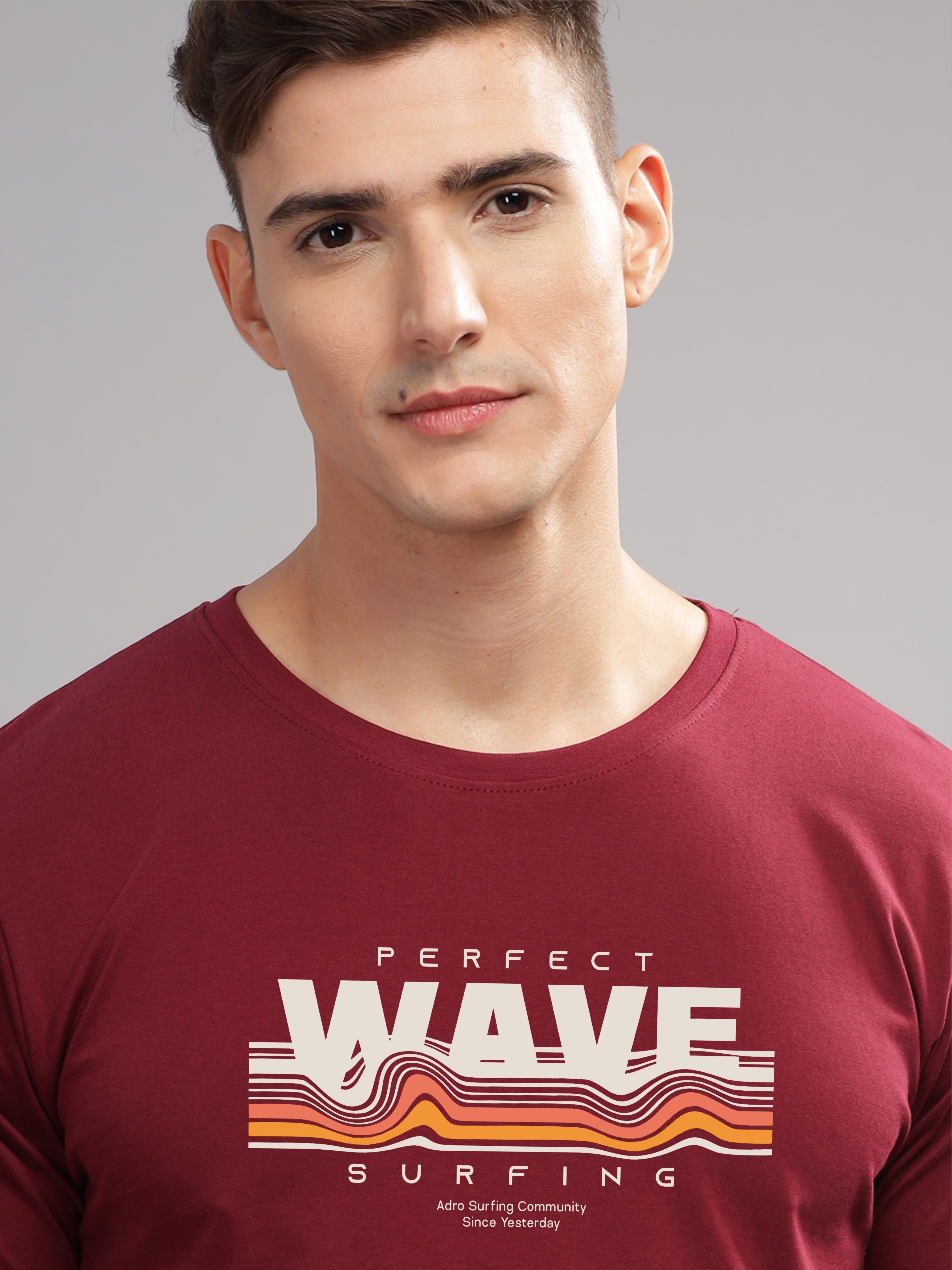 Men Maroon Round Neck T Shirt