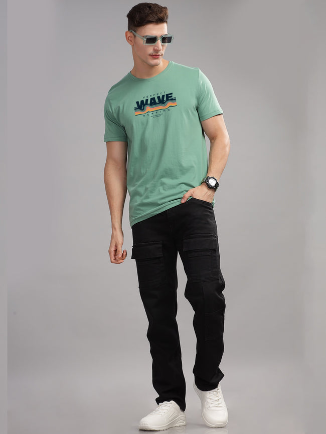 Men Green Round Neck T Shirt