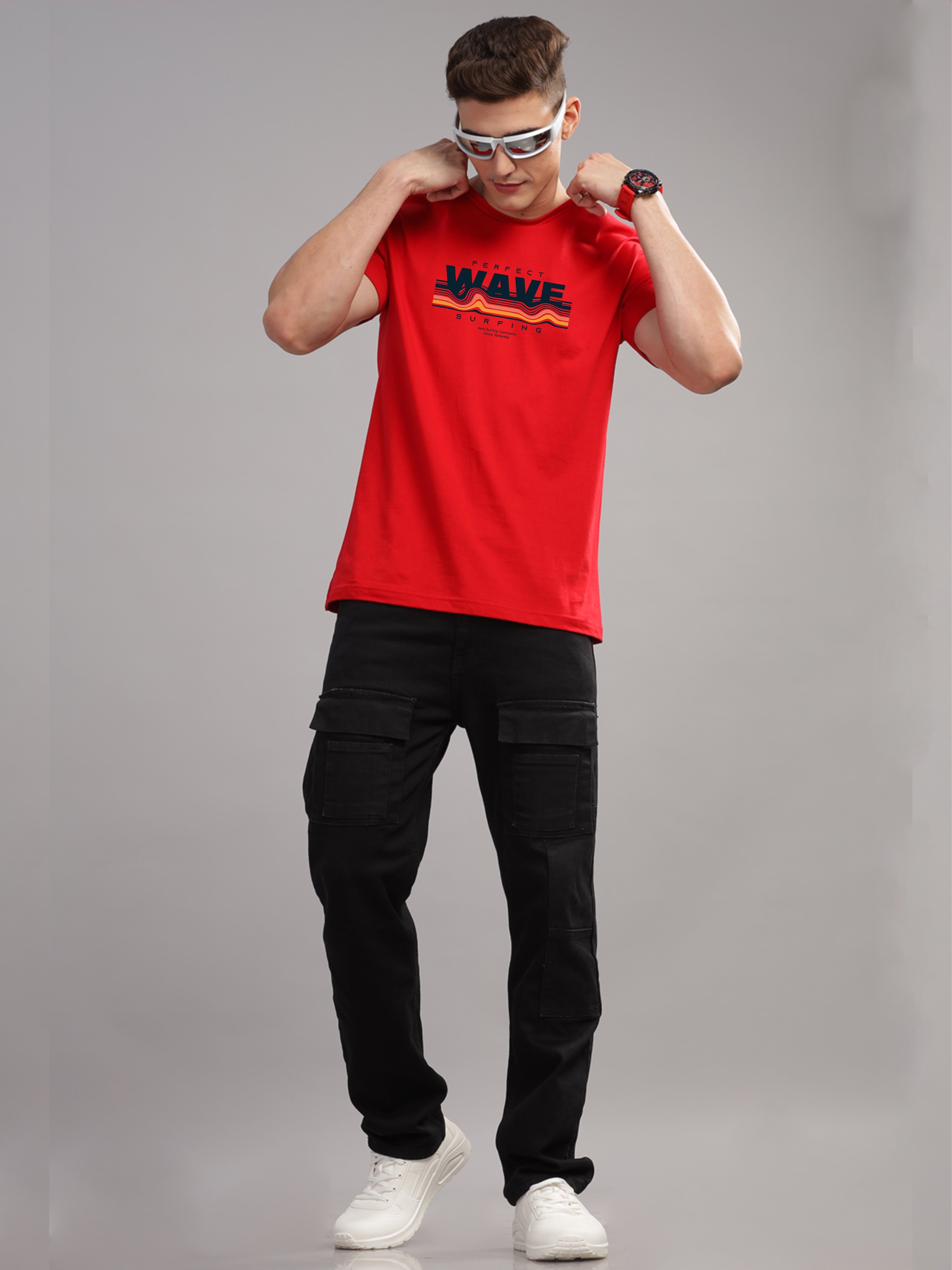 Men Red Round Neck T Shirt