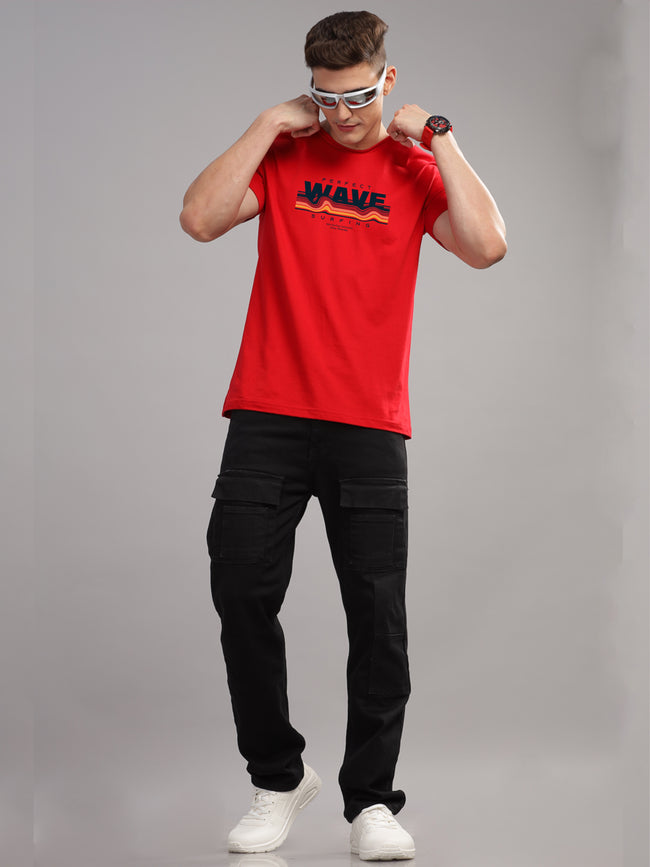 Men Red Round Neck T Shirt