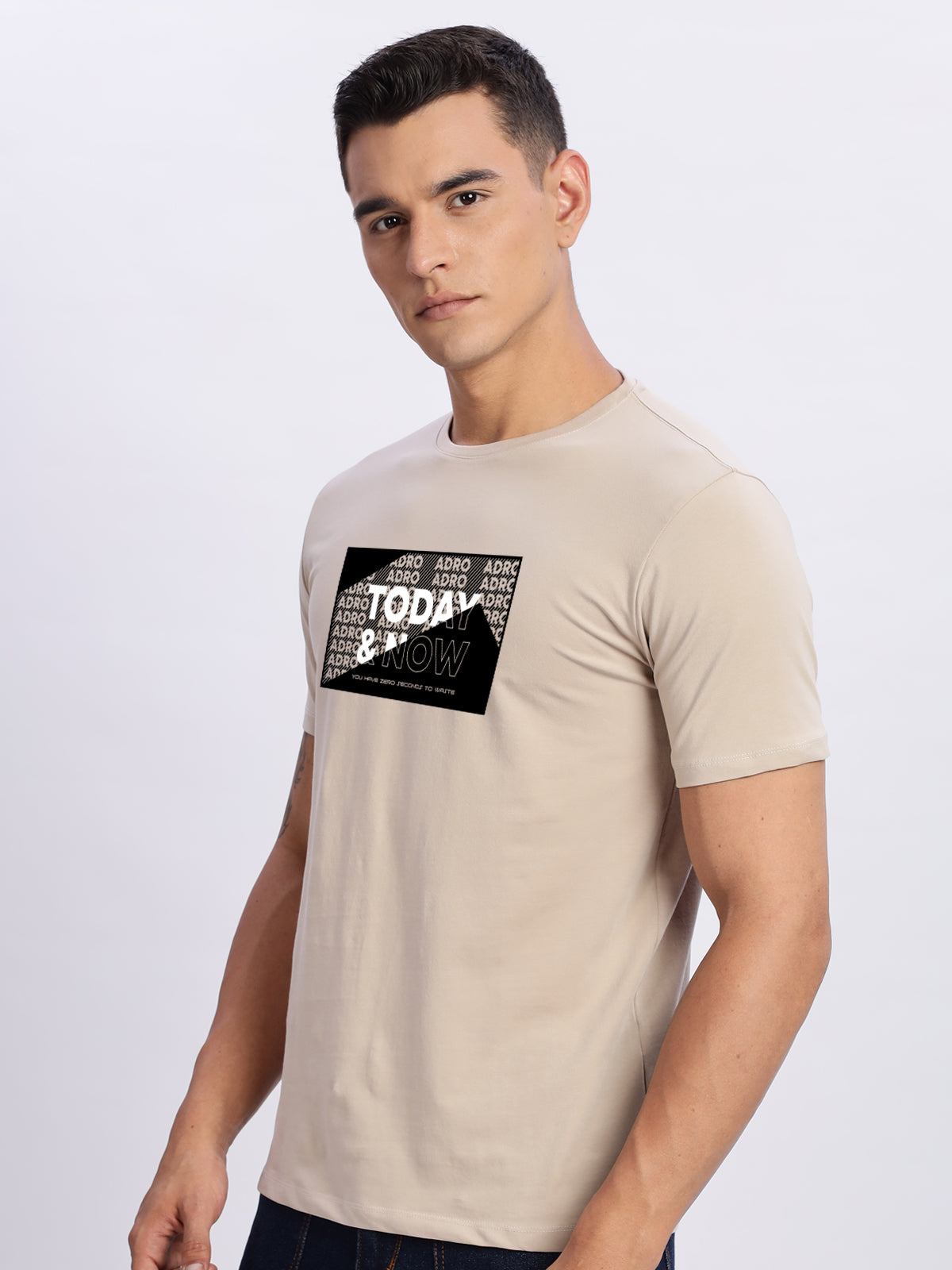 Men Printed Beige T Shirt
