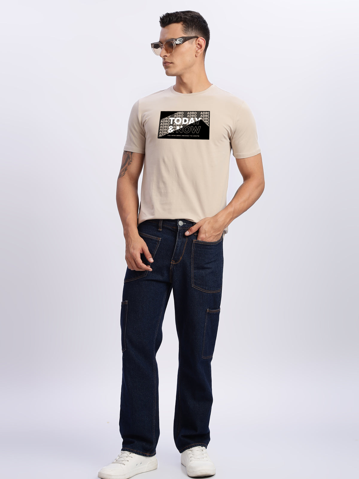 Men Printed Beige T Shirt
