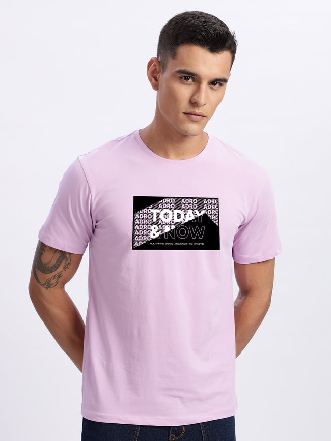 Men Printed Lavender T Shirt