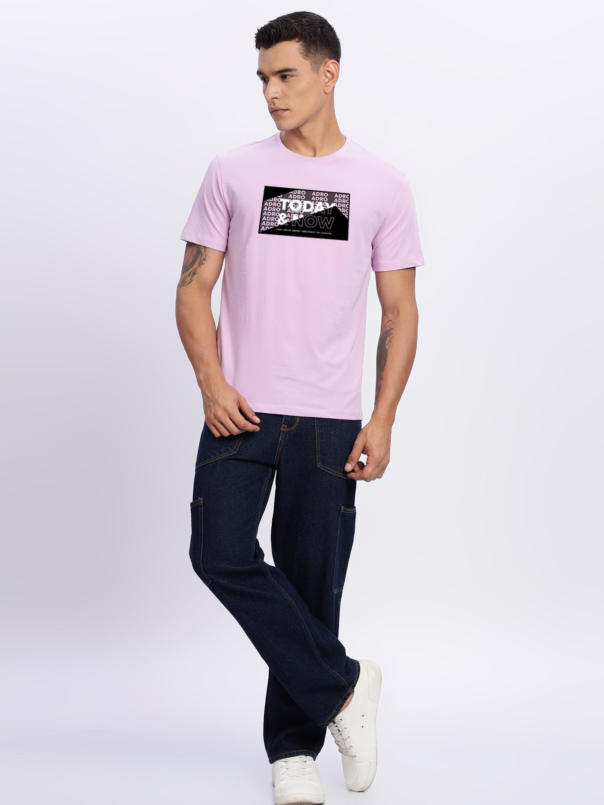 Men Printed Lavender T Shirt