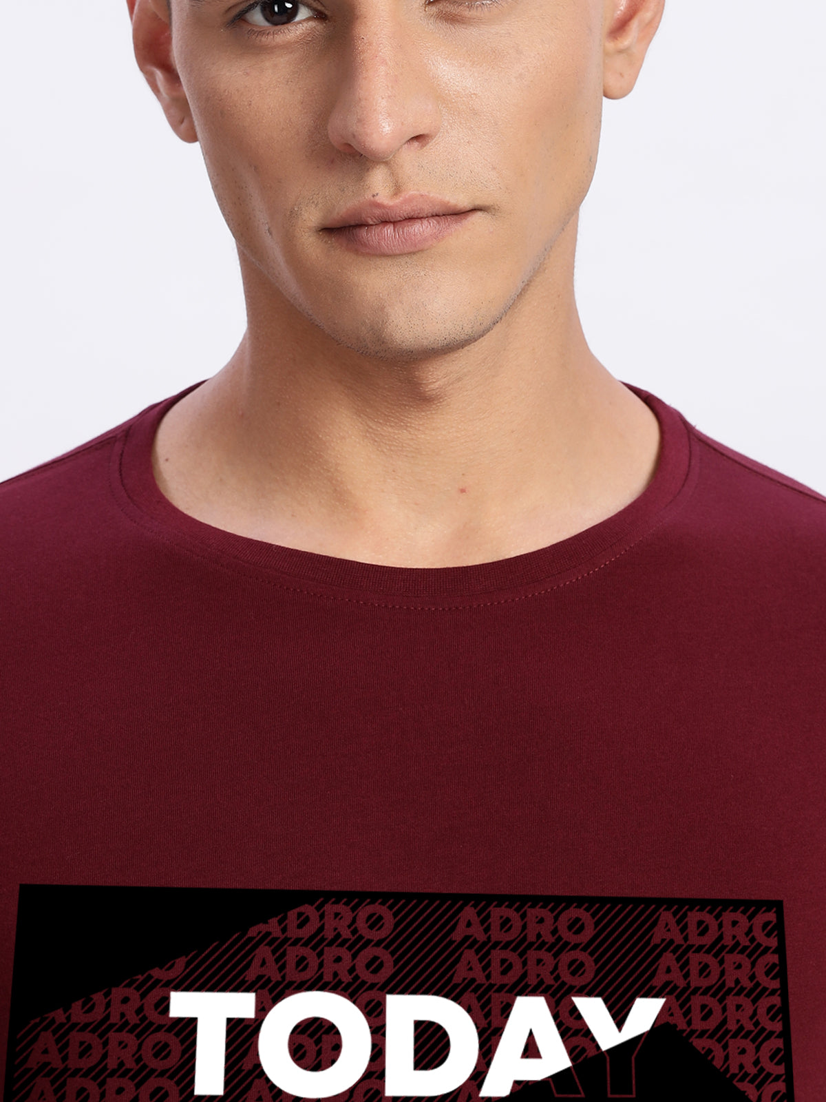 Men Printed Light Maroon T Shirt