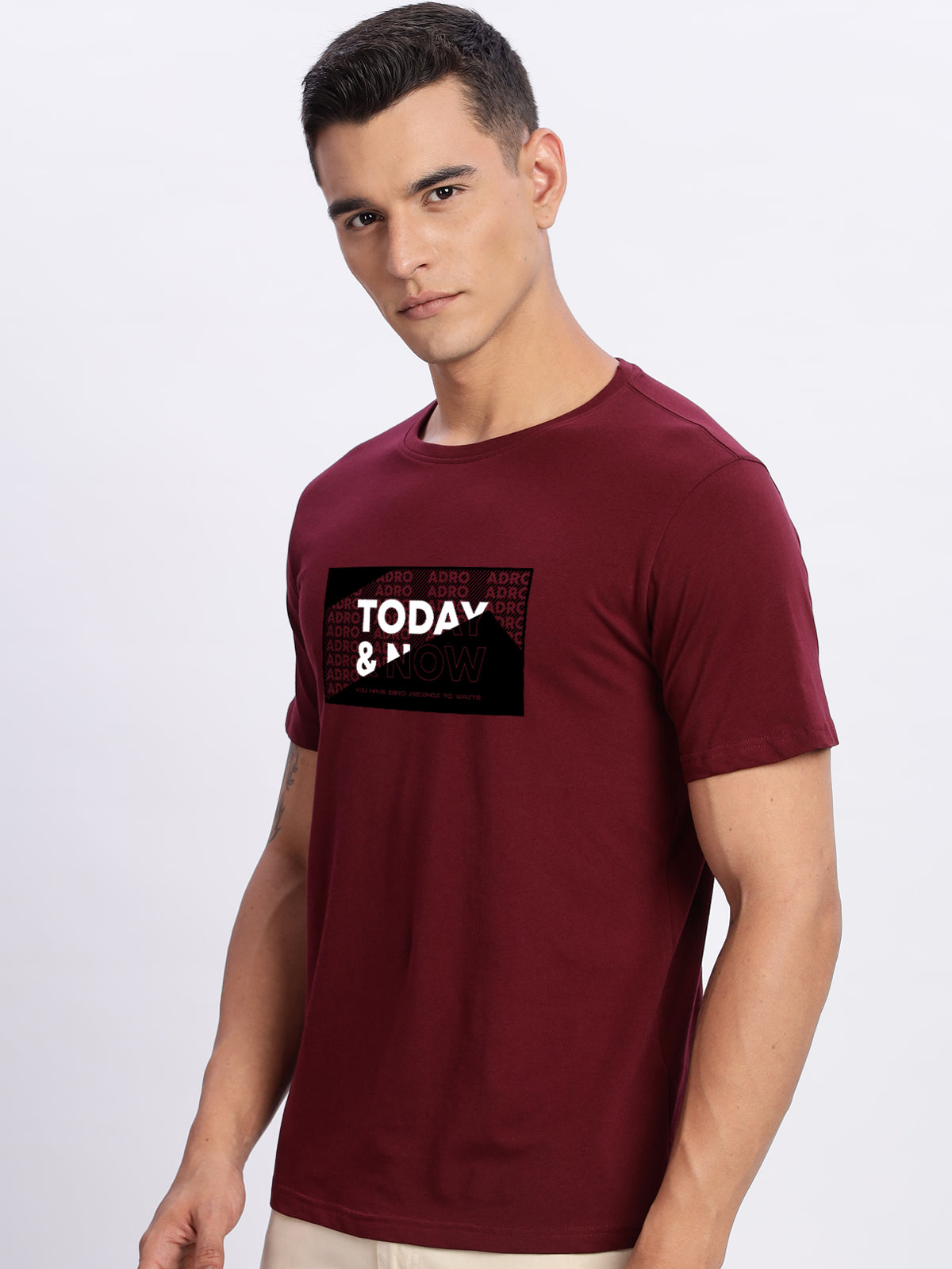 Men Printed Light Maroon T Shirt