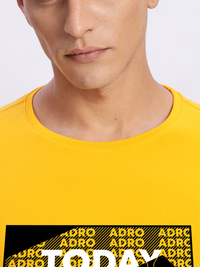 Men Printed Light Mustard T Shirt
