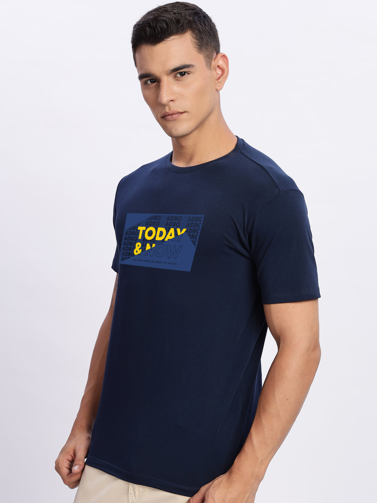 Men Printed Light Navy Blue T Shirt