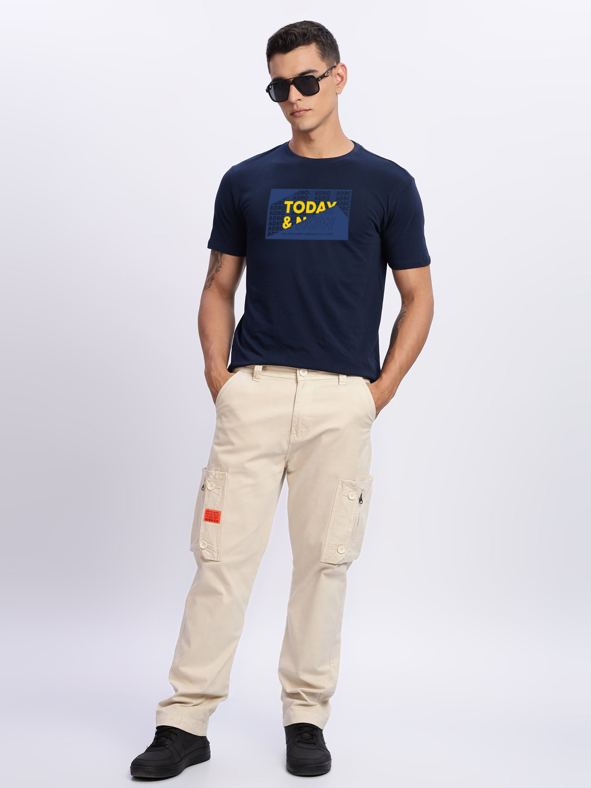Men Printed Light Navy Blue T Shirt