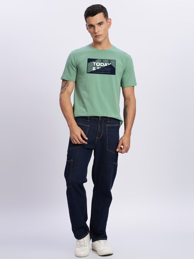 Men Printed Green T-Shirt