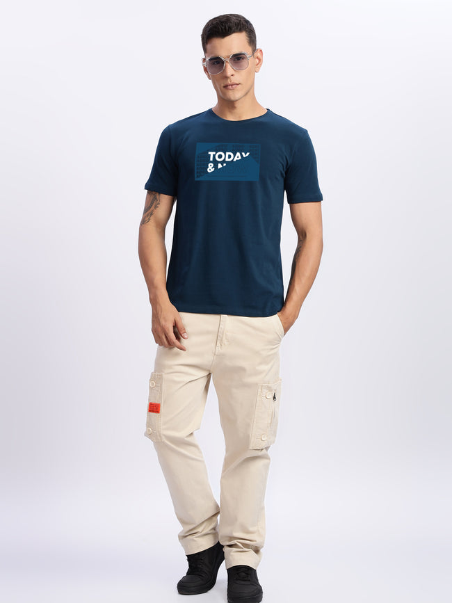 Men Printed Teal T Shirt