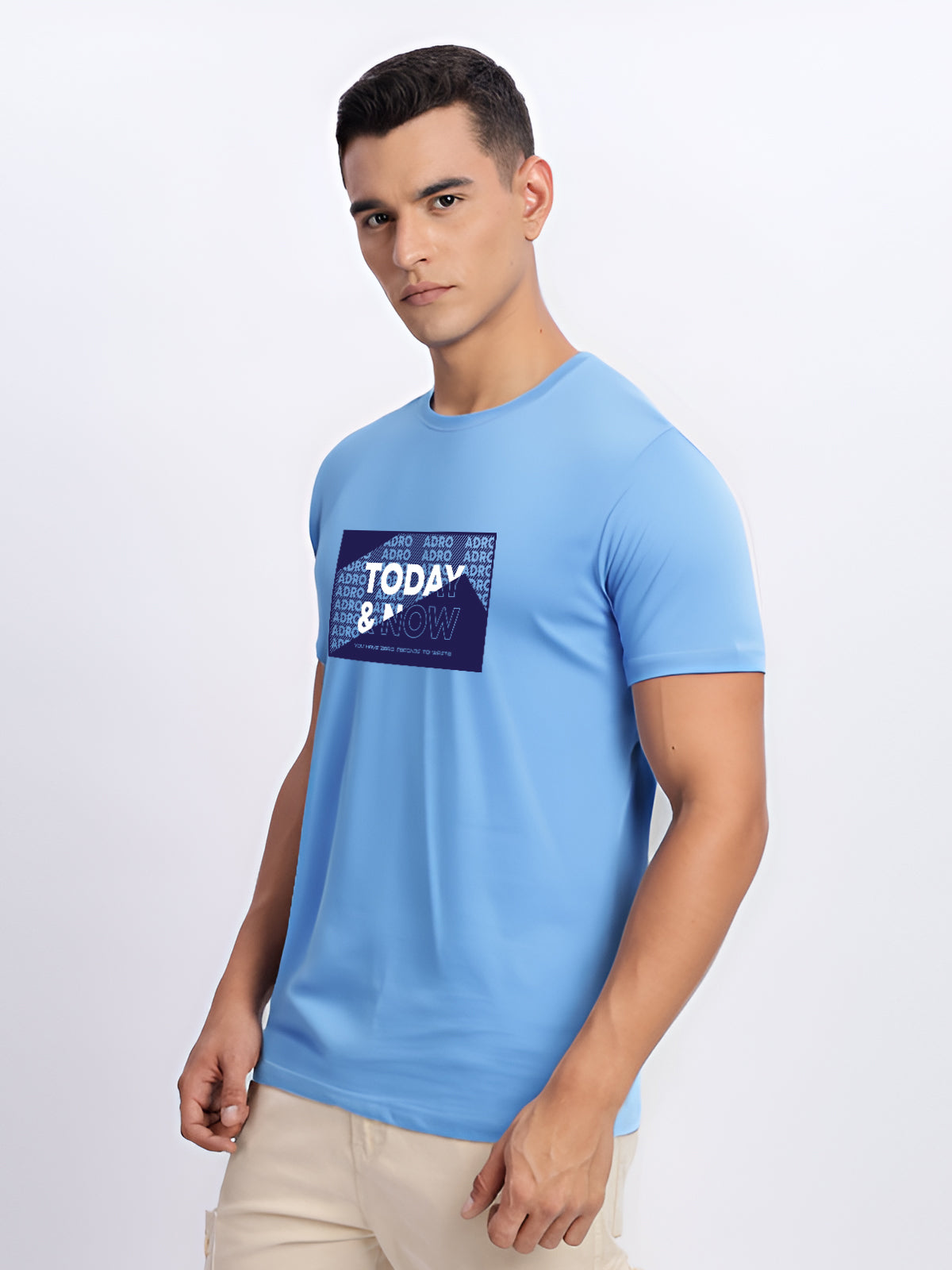 Men Printed Sky Blue T Shirt
