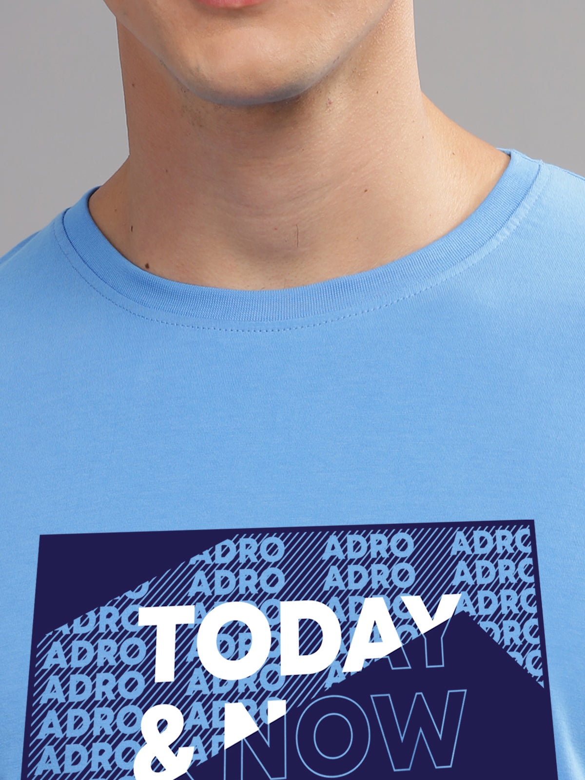 Men Printed Sky Blue T Shirt