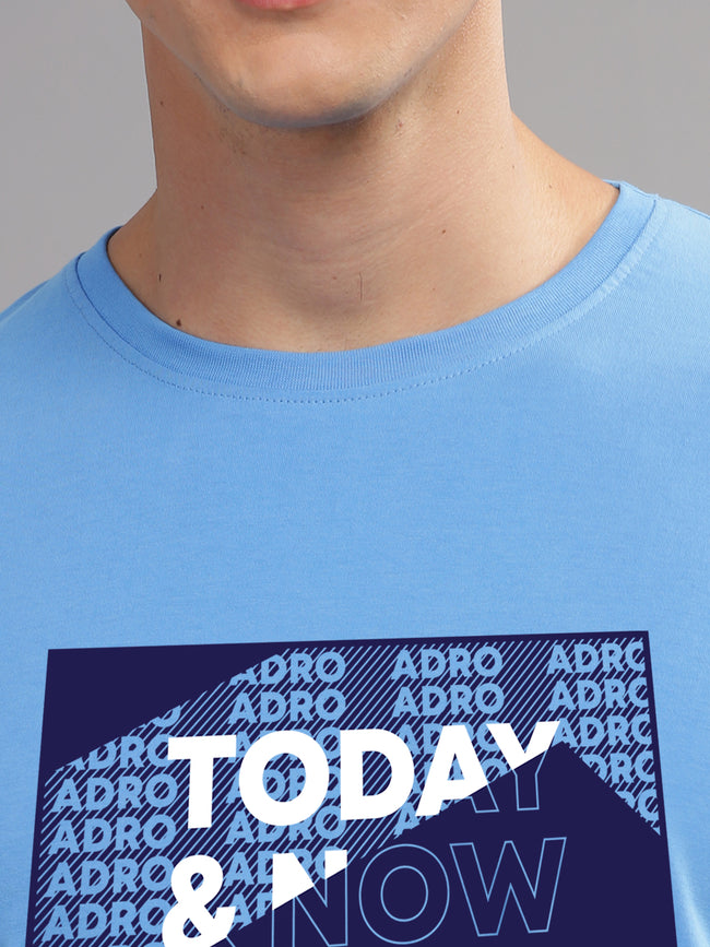 Men Printed Sky Blue T Shirt