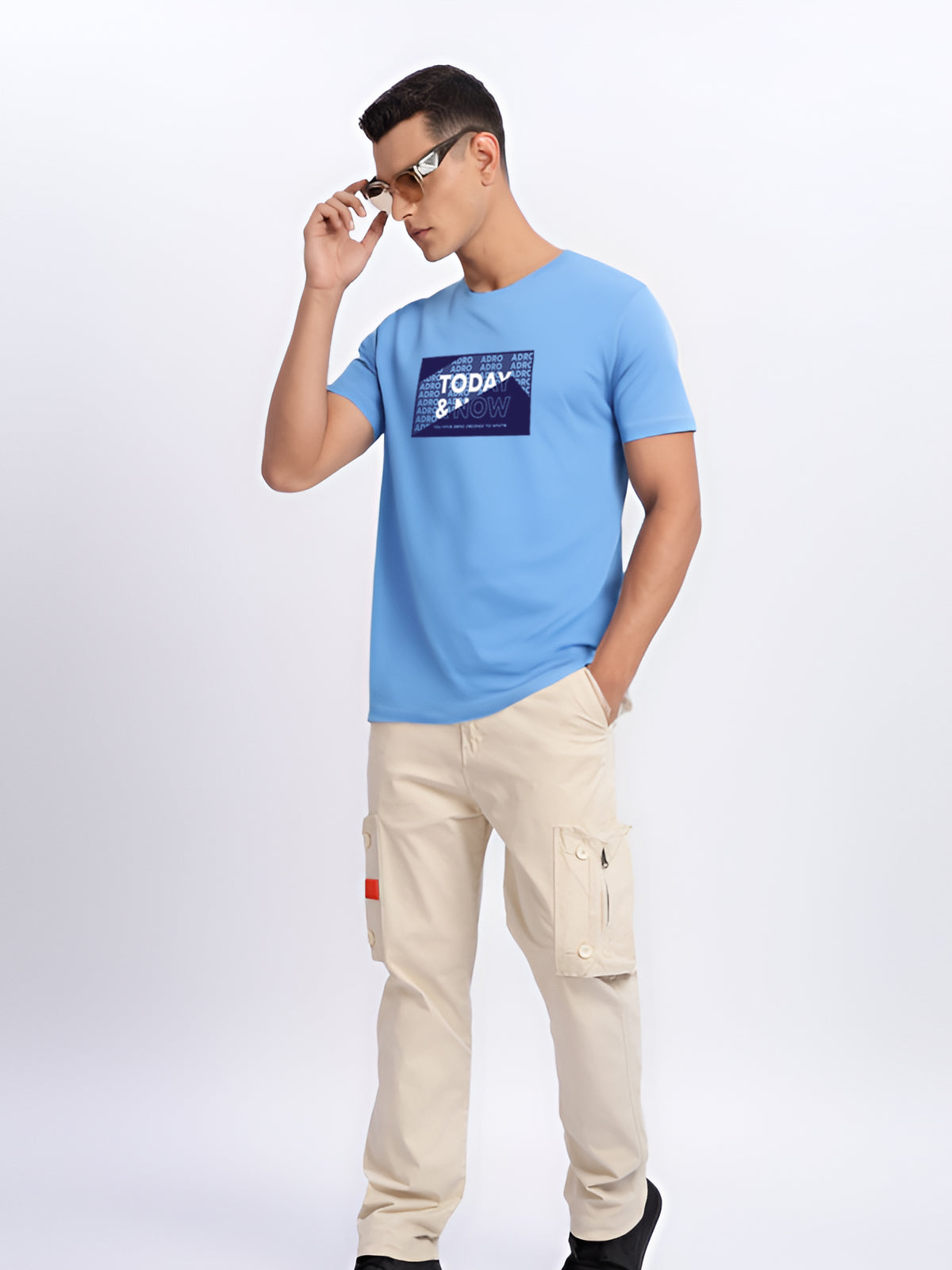 Men Printed Sky Blue T Shirt