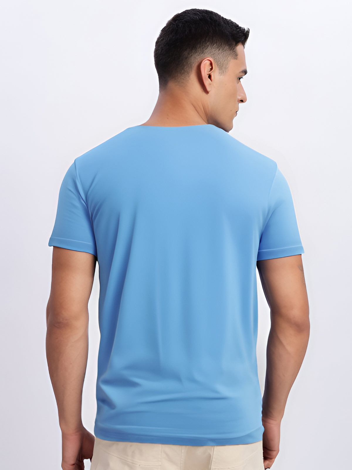 Men Printed Sky Blue T Shirt
