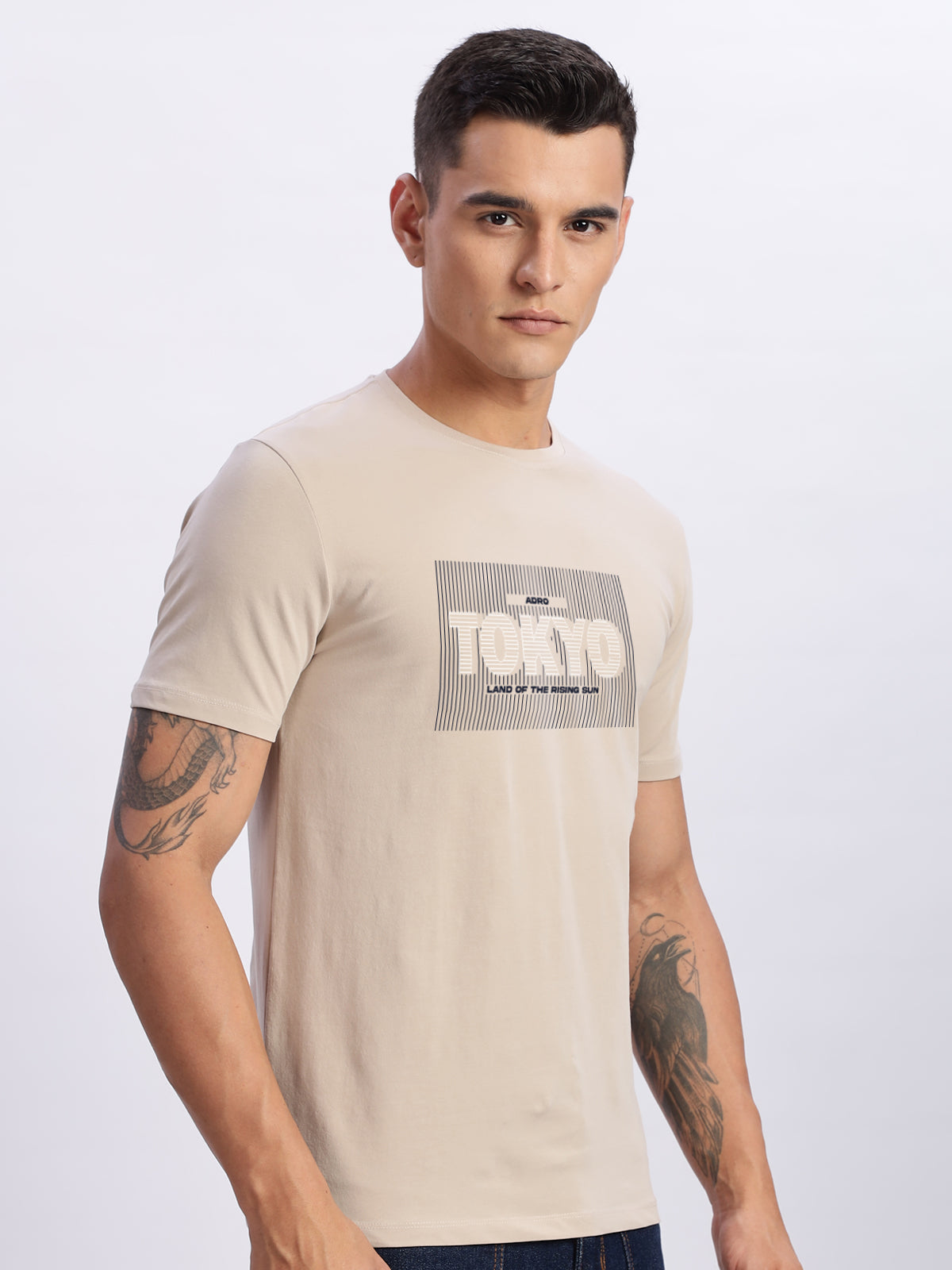 Men Printed Beige T Shirt