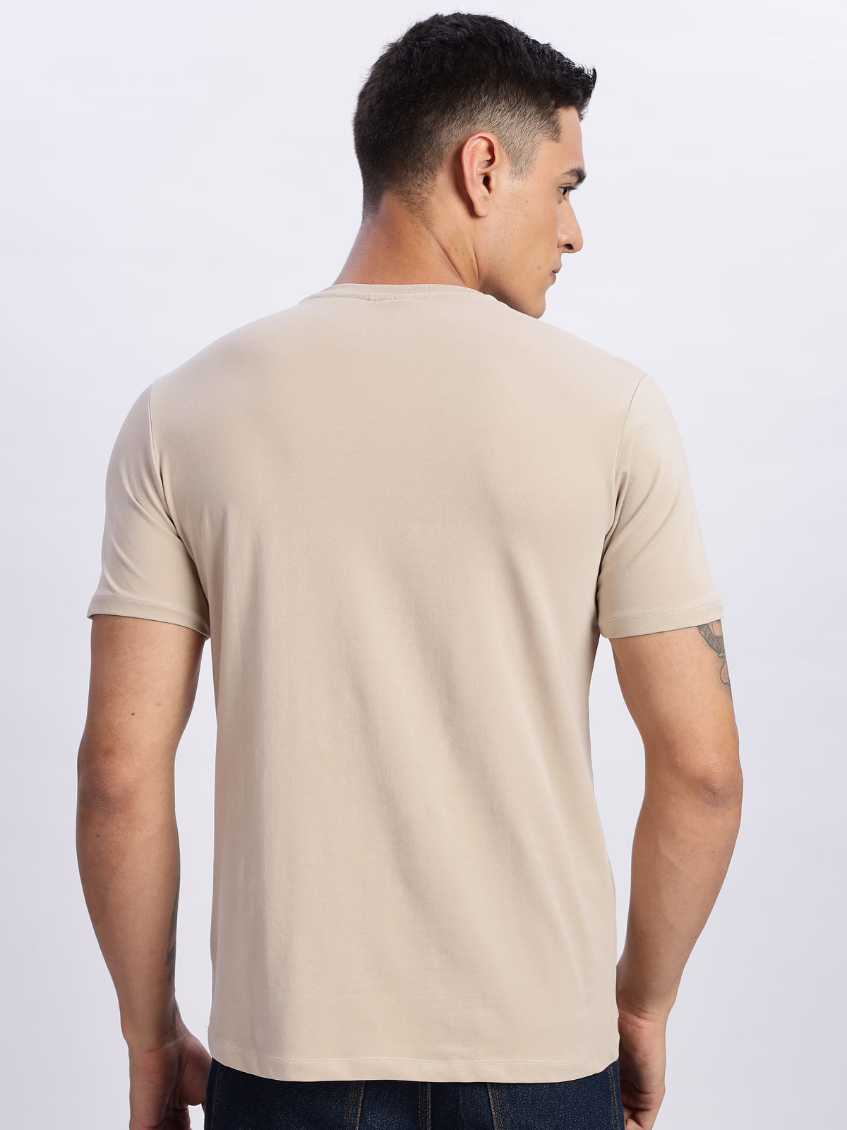 Men Printed Beige T Shirt