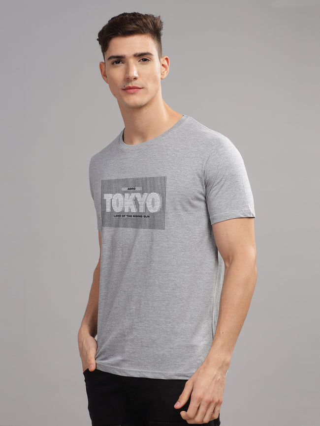 Men Printed Grey T Shirt