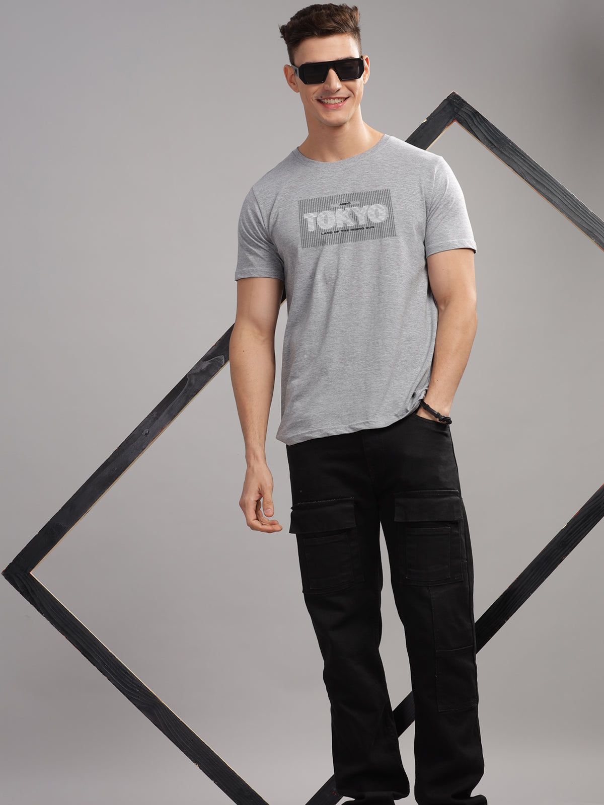 Men Printed Grey T Shirt