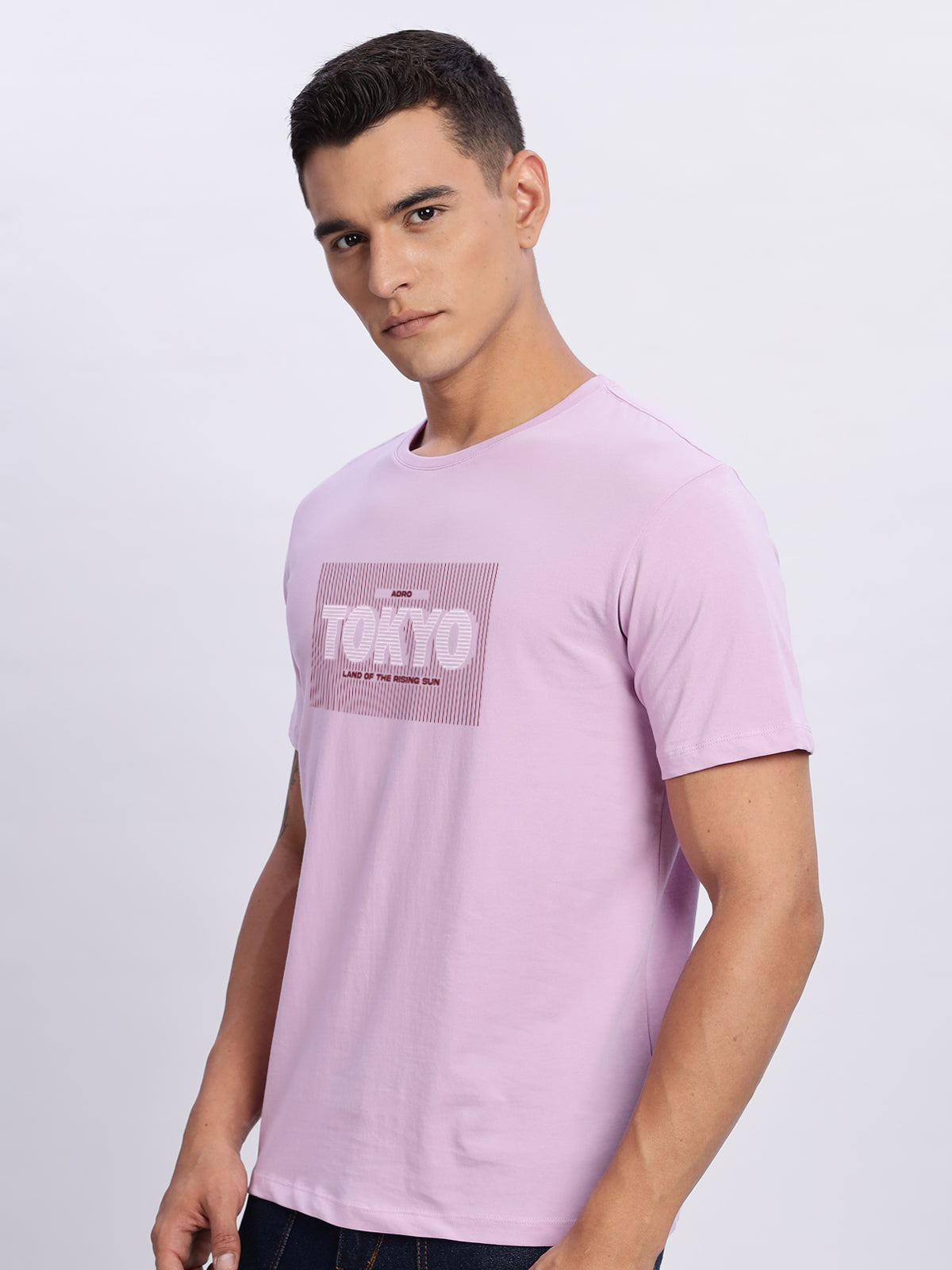 Men Printed Lavender T Shirt