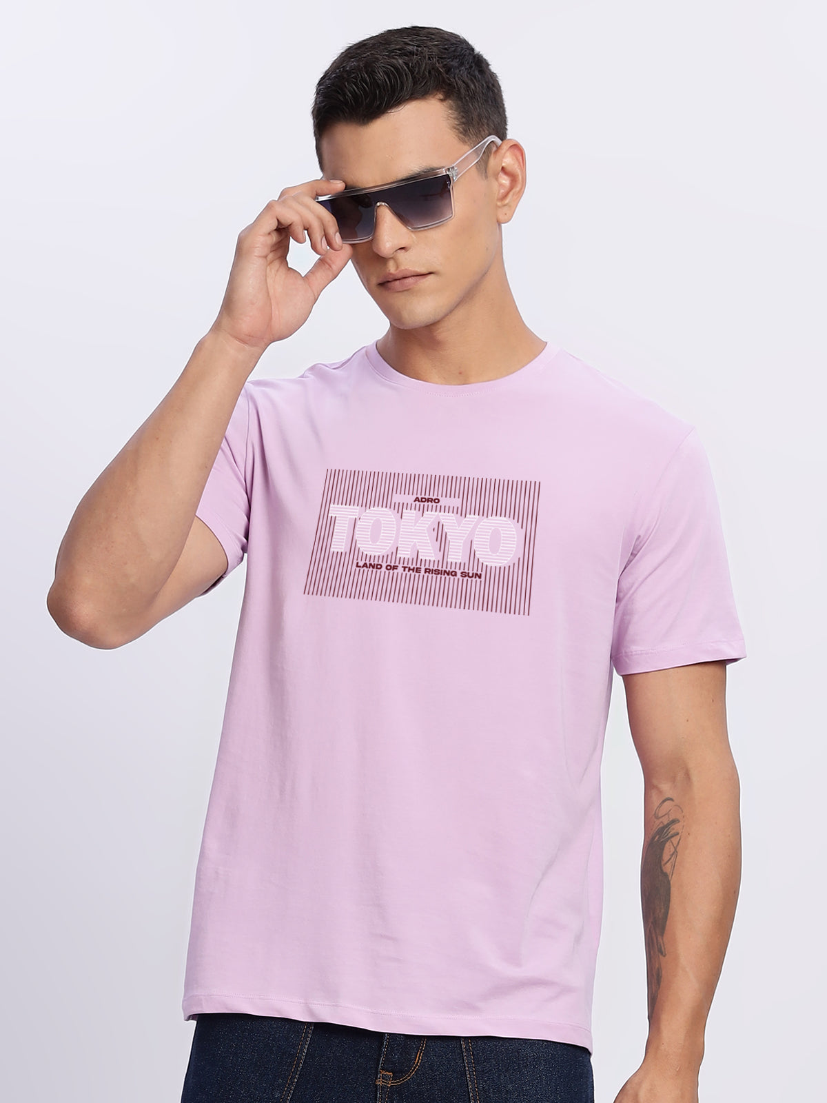 Men Printed Lavender T Shirt