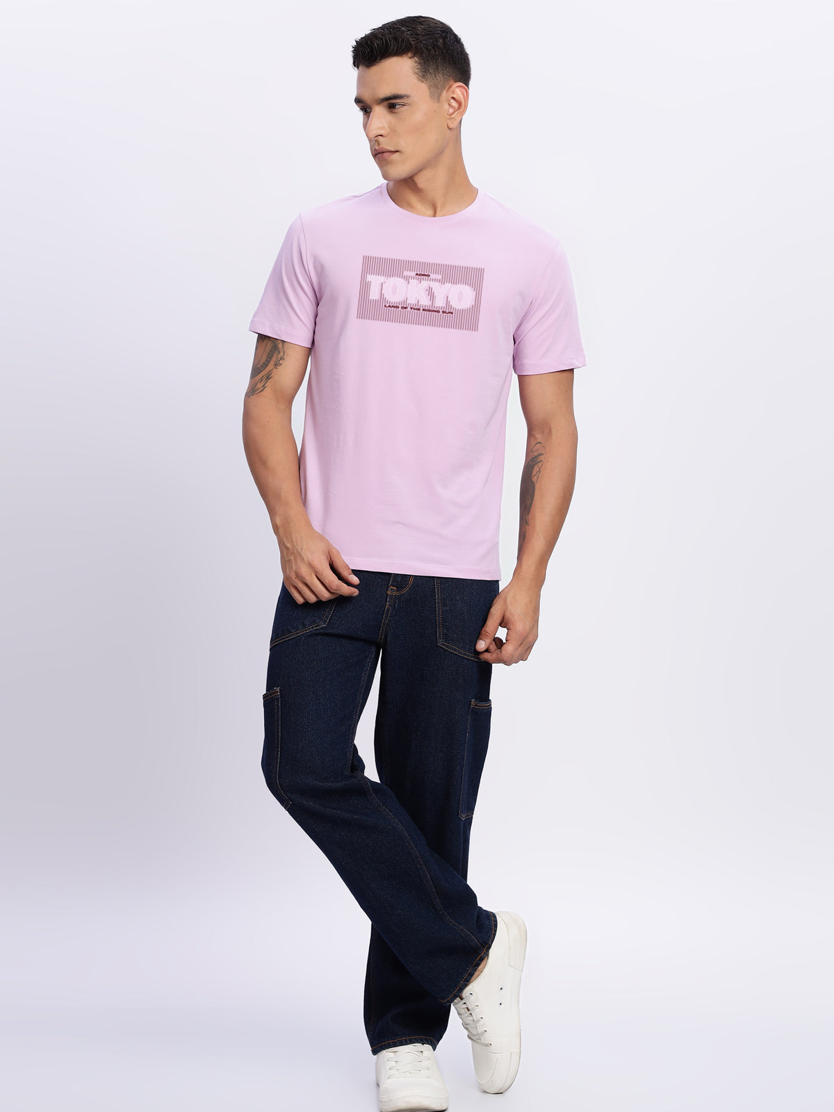 Men Printed Lavender T Shirt