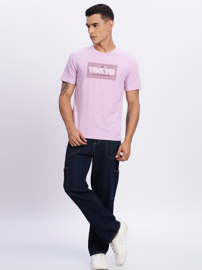 Men Printed Lavender T Shirt