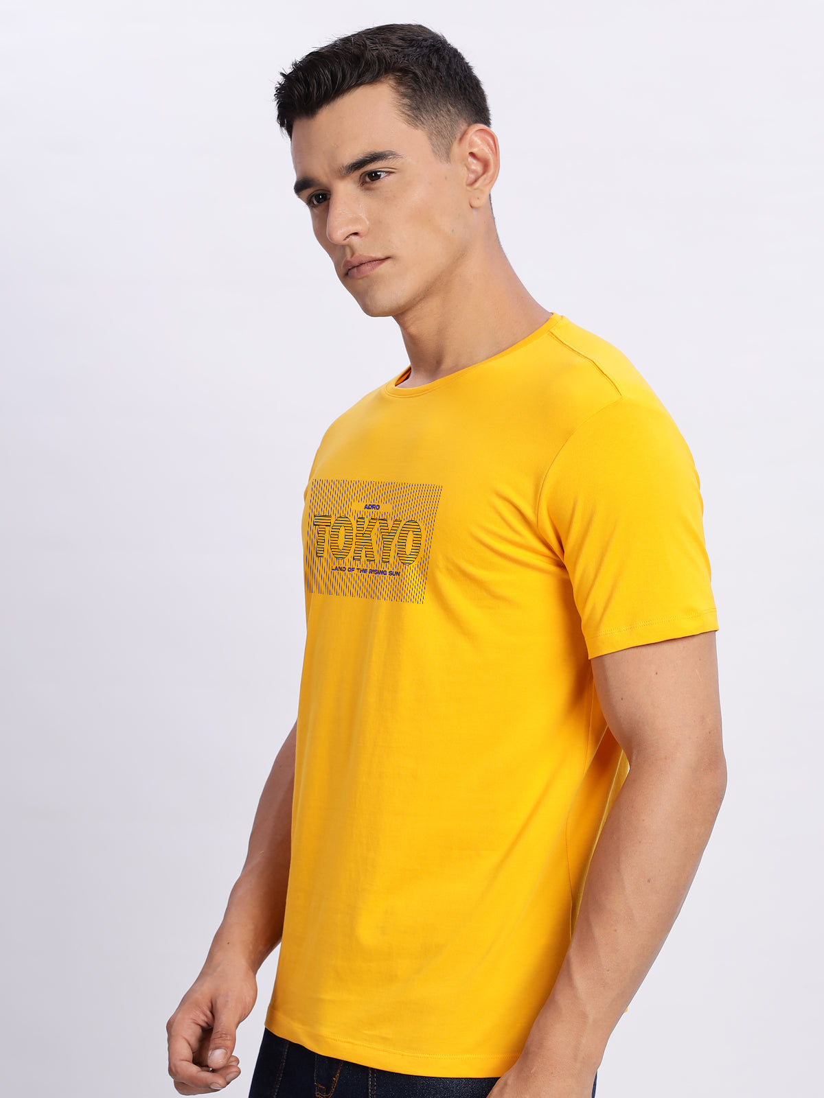 Men Printed Light Mustard T Shirt