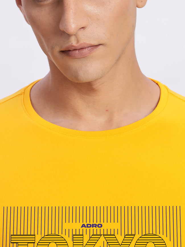 Men Printed Light Mustard T Shirt