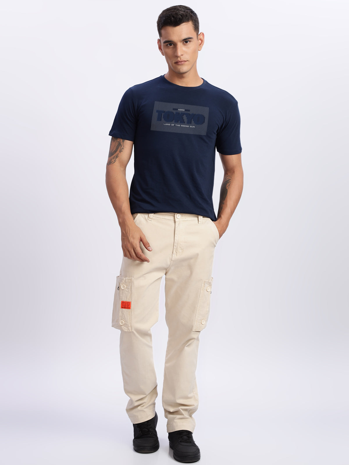 Men Printed Light Navy Blue T Shirt