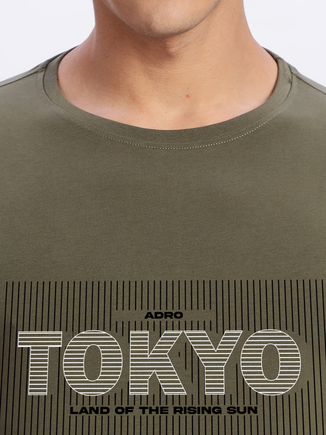 Men Printed Olive T Shirt