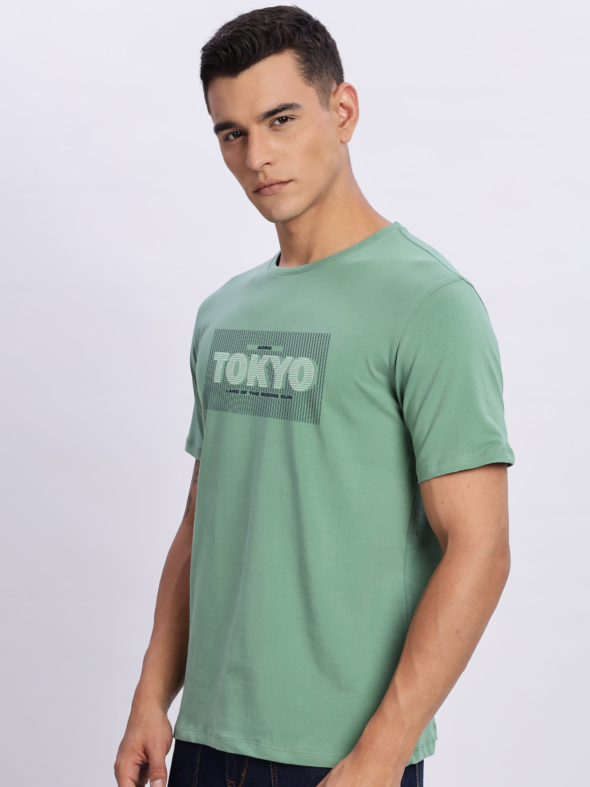 Men Printed Green T-Shirt