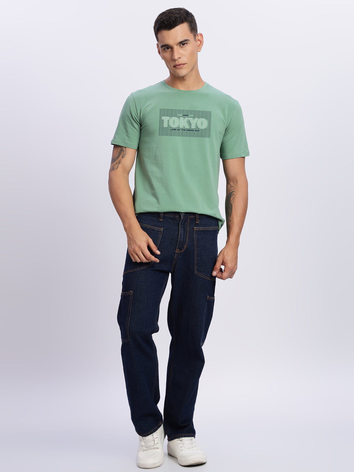 Men Printed Green T-Shirt