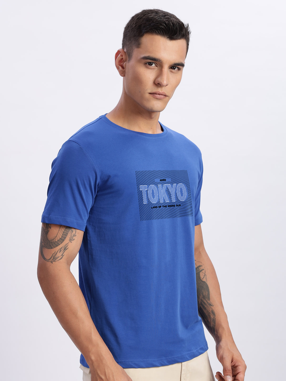 Men Printed Blue T-Shirt